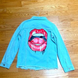 Women’s Washed Out Denim Jacket with Design